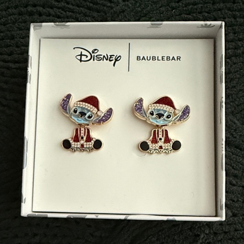 Brand New BaubleBar Disney Stich Christmas Earrings